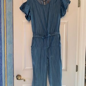Denim front-tie jumpsuit